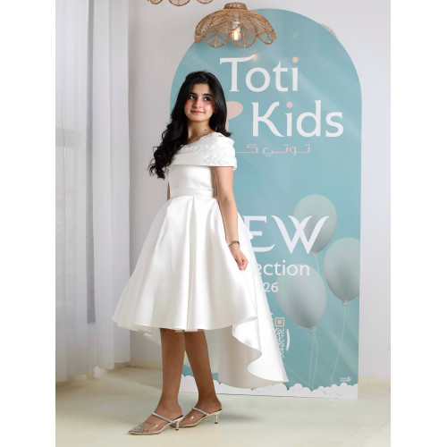 فستان بناتي أبيض أوف شولدر | فستان هاي لو للأفراح - M3750