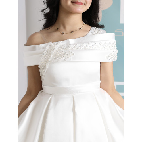 فستان بناتي أبيض أوف شولدر | فستان هاي لو للأفراح - M3750