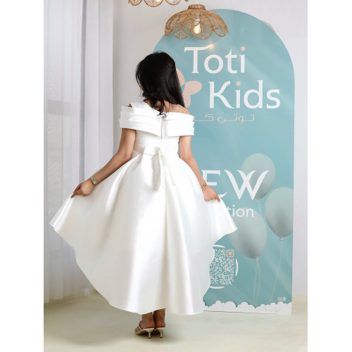 فستان بناتي أبيض أوف شولدر | فستان هاي لو للأفراح - M3750