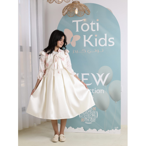 طقم فستان بناتي مع جاكيت بوليرو | تصميم مورد وربطة عنق - 1045 طقم فستان بناتي مع جاكيت بوليرو | تصميم مورد وربطة عنق - 1045