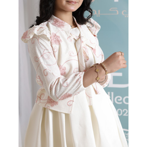 طقم فستان بناتي مع جاكيت بوليرو | تصميم مورد وربطة عنق - 1045 طقم فستان بناتي مع جاكيت بوليرو | تصميم مورد وربطة عنق - 1045