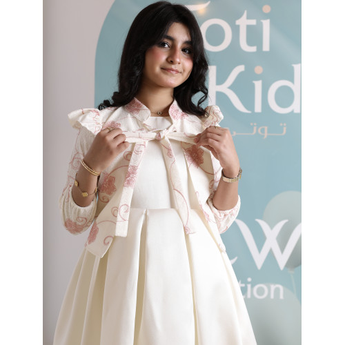 طقم فستان بناتي مع جاكيت بوليرو | تصميم مورد وربطة عنق - 1045 طقم فستان بناتي مع جاكيت بوليرو | تصميم مورد وربطة عنق - 1045