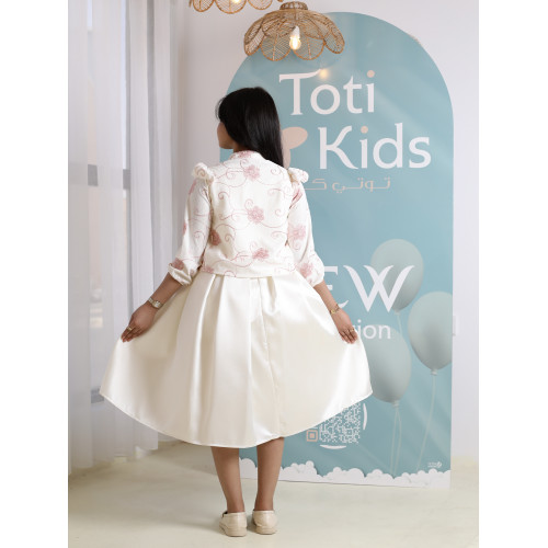طقم فستان بناتي مع جاكيت بوليرو | تصميم مورد وربطة عنق - 1045 طقم فستان بناتي مع جاكيت بوليرو | تصميم مورد وربطة عنق - 1045
