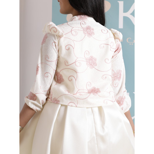 طقم فستان بناتي مع جاكيت بوليرو | تصميم مورد وربطة عنق - 1045 طقم فستان بناتي مع جاكيت بوليرو | تصميم مورد وربطة عنق - 1045