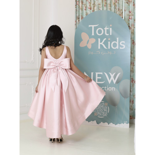 فستان بناتي بلونين هاي لو | تصميم بفيونكة خلفية ضخمة - M3768