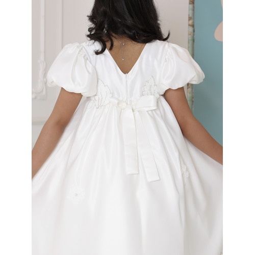 فستان بناتي أبيض بأكمام منفوشة وتطريز | فستان هاي لو فاخر - M3751 فستان بناتي أبيض بأكمام منفوشة وتطريز | فستان هاي لو فاخر - M3751