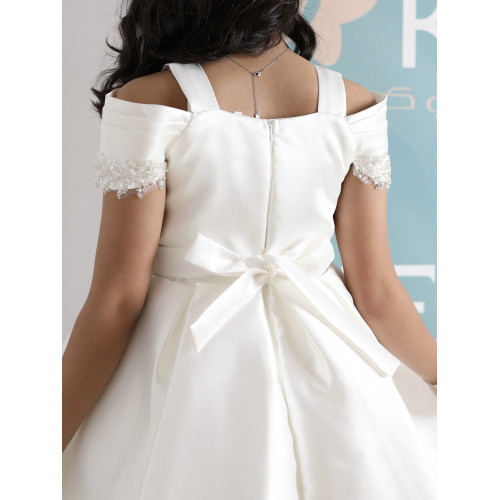 فستان بناتي أبيض أوف شولدر بتطريز | فستان سهرة فاخر - M3624