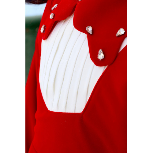 فستان بناتي مخمل أحمر بياقة مرصعة | فستان شتوي كلاسيكي - M3767