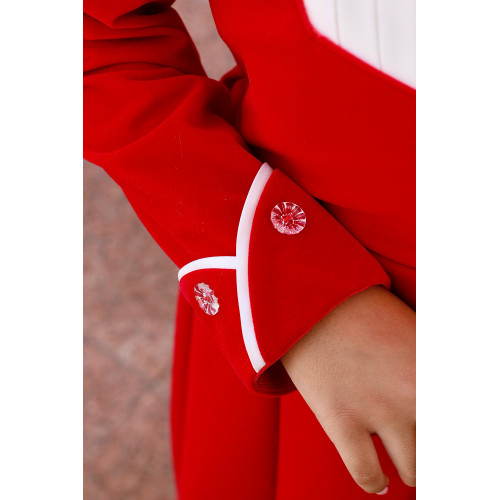 فستان بناتي مخمل أحمر بياقة مرصعة | فستان شتوي كلاسيكي - M3767