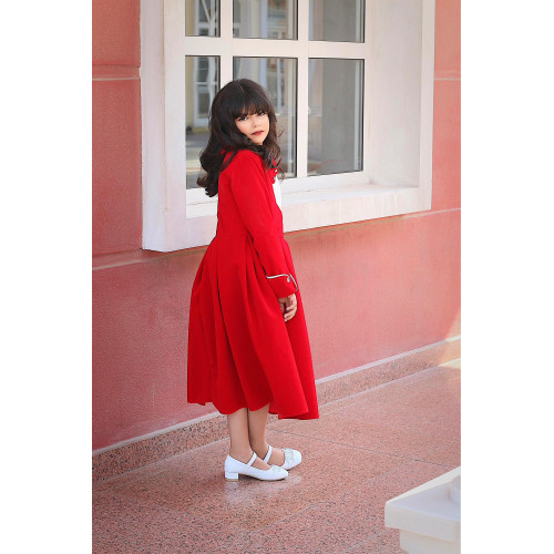 فستان بناتي مخمل أحمر بياقة مرصعة | فستان شتوي كلاسيكي - M3767