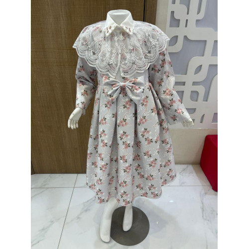 فستان بناتي مورد بياقة دانتيل فاخرة | فستان شتوي أنيق - M3766