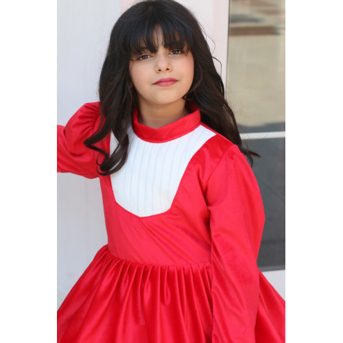 فستان بناتي أحمر وتنورة كب كيك | فستان شتوي للحفلات - M3775