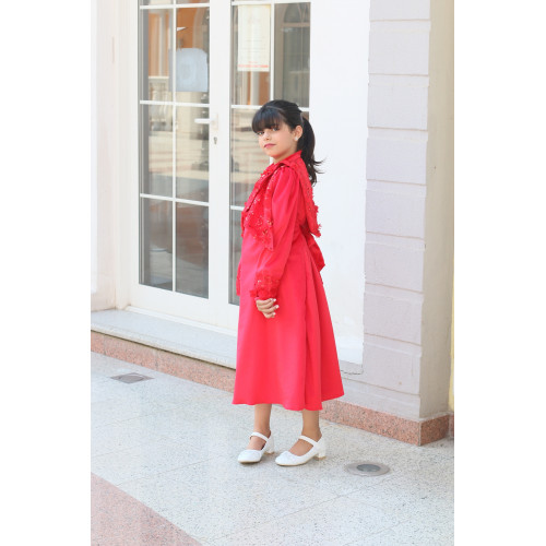 طقم فستان بناتي أحمر مع بوليرو مطرز | فستان سهرة فاخر - m3774