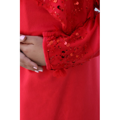 طقم فستان بناتي أحمر مع بوليرو مطرز | فستان سهرة فاخر - m3774