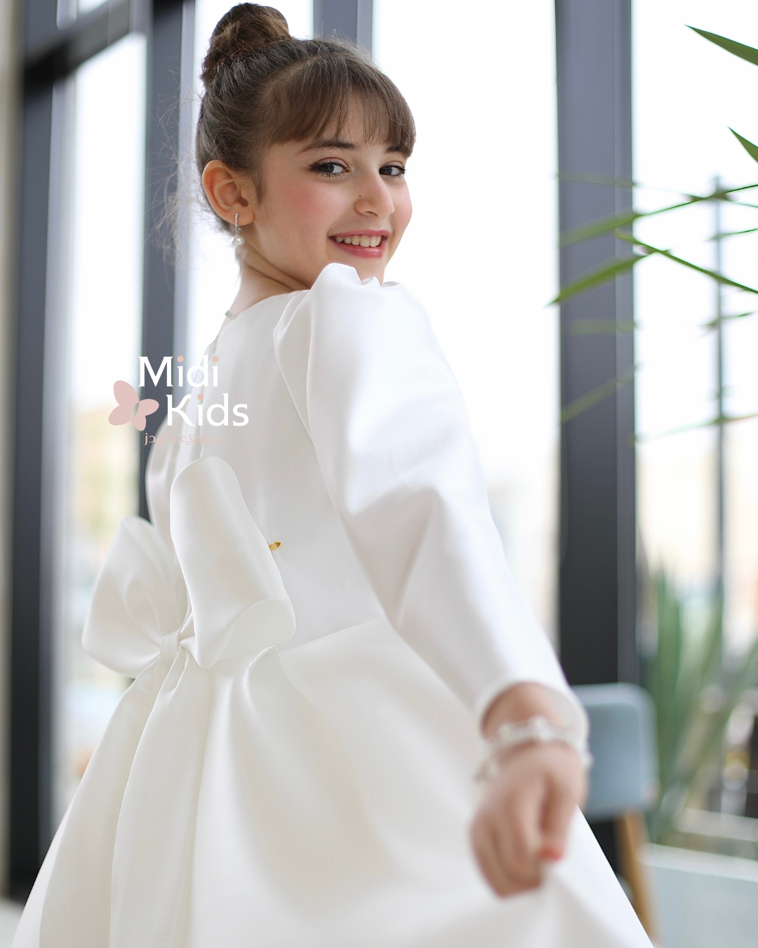 فستان سهرة بناتي ميكادو فاخر | فيونكة خلفية كبيرة وتصميم ملكي - m3783