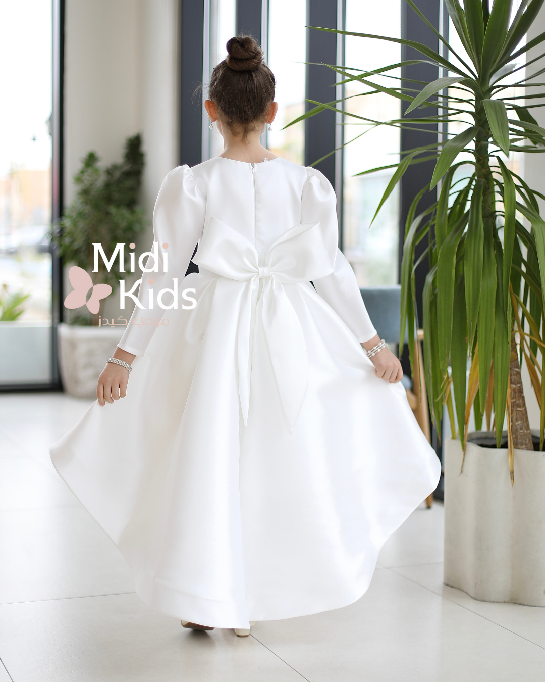 فستان سهرة بناتي ميكادو فاخر | فيونكة خلفية كبيرة وتصميم ملكي - m3783