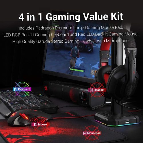 Redragon S101 Wired RGB Backlit Gaming Keyboard and Mouse, Gaming Mouse Pad Redragon S101 Wired RGB Backlit Gaming Keyboard and Mouse, Gaming Mouse Pad