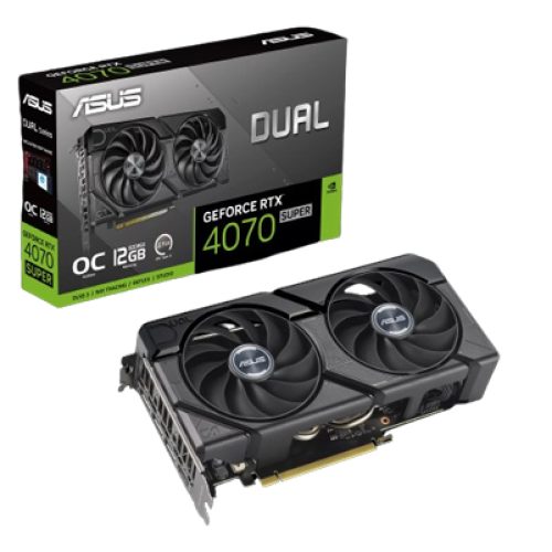 كرت شاشة اسوس دوال ار تي اكس 4070 سوبر  ASUS Dual GeForce RTX 4070 SUPER | مكسور السرعة (OC) | ذاكرة 8GB | طراز Dual GeForce RTX 4070 SUPER OC  
