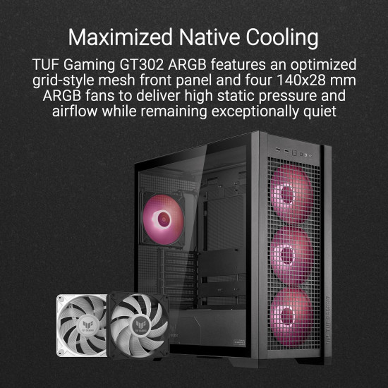 صندوق كمبيوتر العاب  TUF GT302 TG | حجم متوسط | يدعم ATX | من شركة ARGB | Asus | ابيض | طراز TUF GT302 TG 