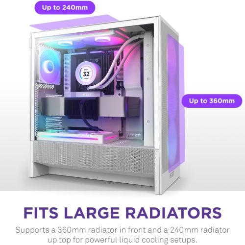 صندوق كمبيوتر العاب  H5 Flow RGB | حجم متوسط | يدعم ATX | من شركة NZXT | ابيض | طراز H5 Flow RGB