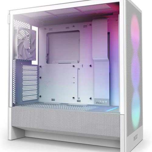صندوق كمبيوتر العاب  H5 Flow RGB | حجم متوسط | يدعم ATX | من شركة NZXT | ابيض | طراز H5 Flow RGB