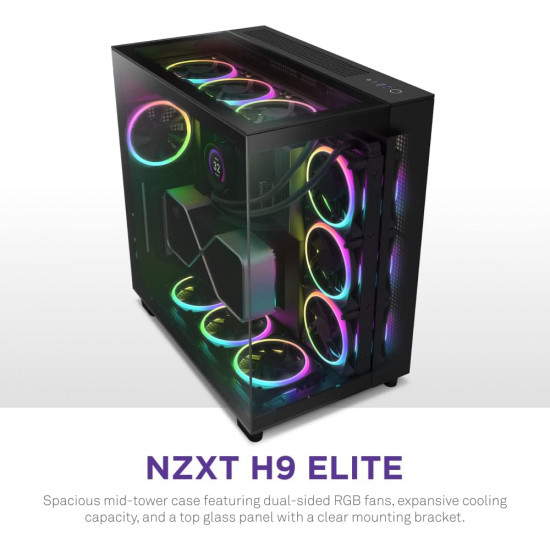 صندوق كمبيوتر العاب  H9 Elite RGB | حجم متوسط  | يدعم ATX | من شركة NZXT | اسود | طراز H9 Elite