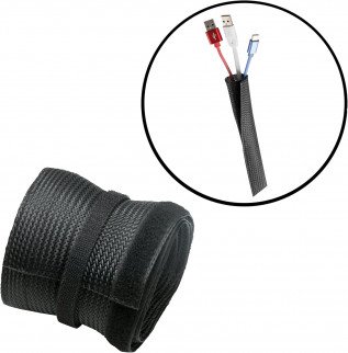 GAMEON GO-5374 Flexible Cable Wrap Sleeve with Hook and Loop Fastener - 85mm/3.3" Width - Black