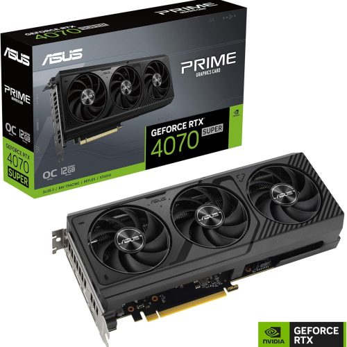 كرت شاشة اسوس برايم 4070 سوبر  ASUS Prime GeForce RTX 4070 SUPER | ذاكرة 12GB | تردد مكسور السرعة (OC) | اسود | طراز  PRIMERTX4070SO12G
