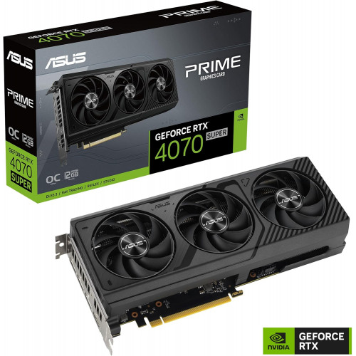 كرت شاشة اسوس برايم 4070 سوبر  ASUS Prime GeForce RTX 4070 SUPER | ذاكرة 12GB | تردد مكسور السرعة (OC) | اسود | طراز  PRIMERTX4070SO12G