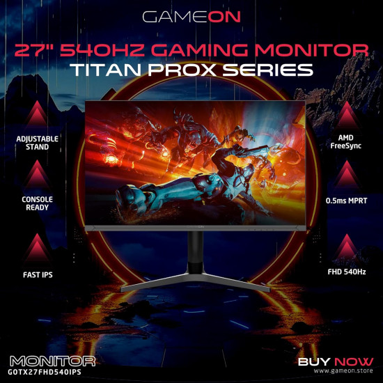 شاشة العاب جيم اون تيتان برو اكس GAMEON Titan Pro X Series | بدقة FHD (1920x1080) | مقاس 27 انش | لوحة  IPS | استجابة 0.5 مللي ثانية | معدل تحديث 540 هرتز | طراز GOTX27FHD540IPS