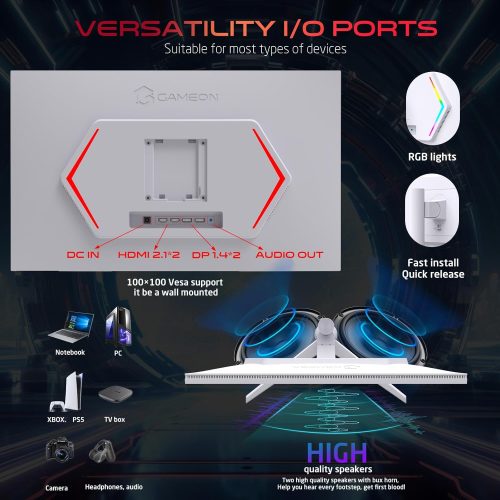 GAMEON GOA27QHD180IPS Artic Pro Series 27" QHD, 180Hz, MPRT 0.3ms, Fast IPS Gaming Monitor (Support PS5) - White GAMEON GOA27QHD180IPS Artic Pro Series 27" QHD, 180Hz, MPRT 0.3ms, Fast IPS Gaming Monitor (Support PS5) - White