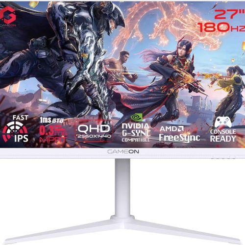 شاشة العاب جيم اون ارتيك برو GAMEON Artic Pro Series | بدقة QHD (2560x1440) | مقاس 27 انش | لوحة  IPS | استجابة 0.3 مللي ثانية | لون ابيض | معدل تحديث 180 هرتز | طراز GOA27QHD180IPS