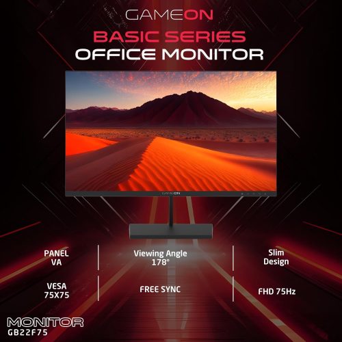 GAMEON GB22F75 Basic Series Gaming Monitor 21.45 inch,FHD VA Panel, 75Hz, 5ms, HDMI 1.4, Adaptive-Sync, Built-in Speakers, Support PS5 Black GAMEON GB22F75 Basic Series Gaming Monitor 21.45 inch,FHD VA Panel, 75Hz, 5ms, HDMI 1.4, Adaptive-Sync, Built-in Speakers, Support PS5 Black