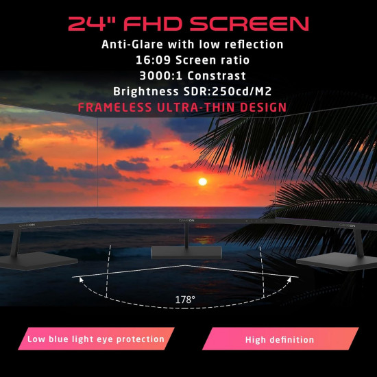 شاشة العاب جيم اون GB24F75  مقاس 24  هرتز 75 هرتز   GAMEON GB24F75 Basic Series Gaming Monitor FHD VA Panel, 75Hz, 5ms Built-in Speakers, Support PS5 Black  