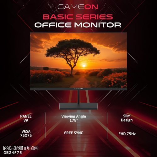 GAMEON GB24F75 Basic Series Gaming Monitor FHD VA Panel, 75Hz, 5ms Built-in Speakers, Support PS5 Black GAMEON GB24F75 Basic Series Gaming Monitor FHD VA Panel, 75Hz, 5ms Built-in Speakers, Support PS5 Black