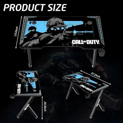 Call Of Duty (COD) Hawksbill Series RGB Flowing Light Gaming Desk With Mouse pad, Headphone Hook & Cup Holder - Black/Blue Call Of Duty (COD) Hawksbill Series RGB Flowing Light Gaming Desk With Mouse pad, Headphone Hook & Cup Holder - Black/Blue