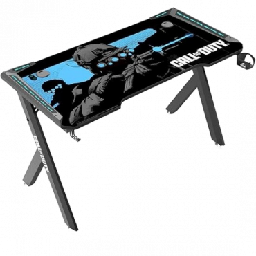 Call Of Duty (COD) Hawksbill Series RGB Flowing Light Gaming Desk With Mouse pad, Headphone Hook & Cup Holder - Black/Blue