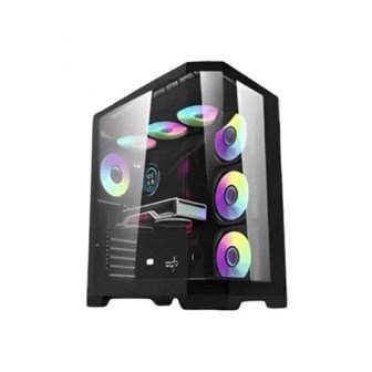 Aigo FT418 PRO ATX Mid-Tower Gaming Case with 7 ARGB Fans and Tempered Glass – Black