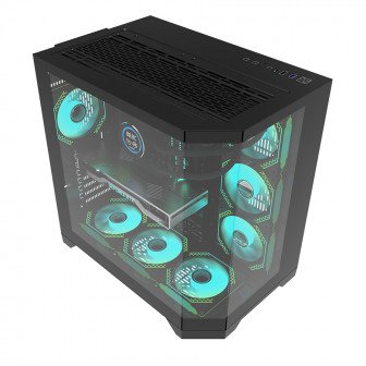 Aigo FT418 PRO ATX Mid-Tower Gaming Case with 7 ARGB Fans and Tempered Glass – Black