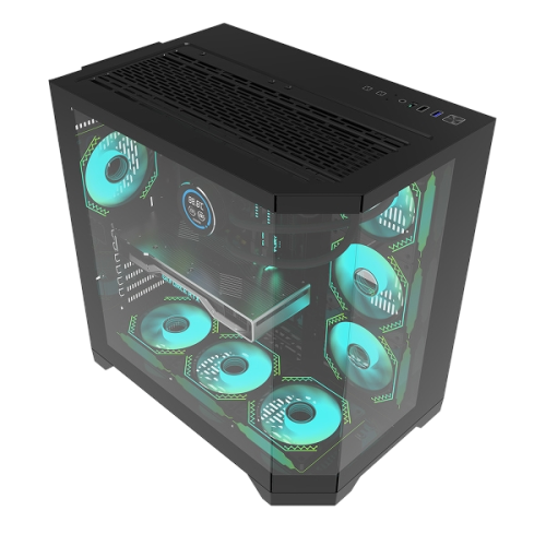 Aigo FT418 PRO ATX Mid-Tower Gaming Case with 7 ARGB Fans and Tempered Glass – Black Aigo FT418 PRO ATX Mid-Tower Gaming Case with 7 ARGB Fans and Tempered Glass – Black