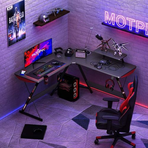 GAMEON L-Shaped Slayer I Series Gaming Desk (Size: 129*129*74cm & Table top 80*46cm) With Headset Hook, Cup Holder & Accessories Stand - Black GAMEON L-Shaped Slayer I Series Gaming Desk (Size: 129*129*74cm & Table top 80*46cm) With Headset Hook, Cup Holder & Accessories Stand - Black