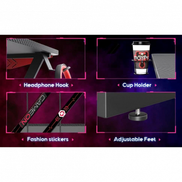 GAMEON L-Shaped Slayer I Series Gaming Desk (Size: 129*129*74cm & Table top 80*46cm) With Headset Hook, Cup Holder & Accessories Stand - Black