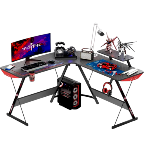 GAMEON L-Shaped Slayer I Series Gaming Desk (Size: 129*129*74cm & Table top 80*46cm) With Headset Hook, Cup Holder & Accessories Stand - Black GAMEON L-Shaped Slayer I Series Gaming Desk (Size: 129*129*74cm & Table top 80*46cm) With Headset Hook, Cup Holder & Accessories Stand - Black