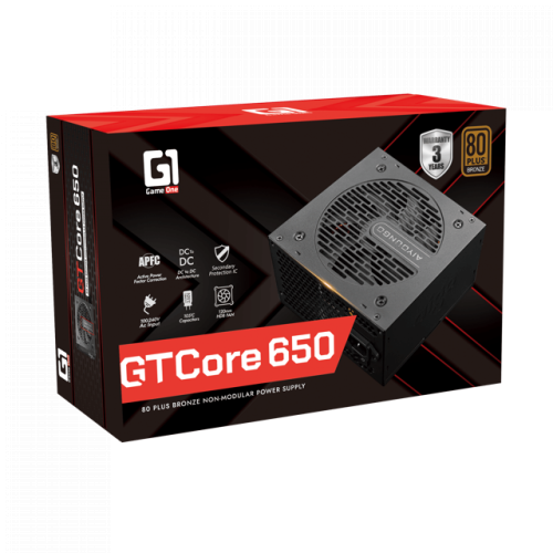 GAMEONE GTCore 650W PSU – 80+ Bronze, Flat Cables, Silent Fan GAMEONE GTCore 650W PSU – 80+ Bronze, Flat Cables, Silent Fan