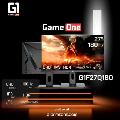GameOne G1F27Q180 – 27" QHD IPS, 180Hz, 0.5ms Gaming Monitor GameOne G1F27Q180 – 27" QHD IPS, 180Hz, 0.5ms Gaming Monitor
