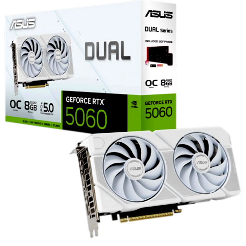 ASUS Dual GeForce RTX™ 5060 White OC Edition 8GB GDDR7 ASUS Dual GeForce RTX™ 5060 White OC Edition 8GB GDDR7