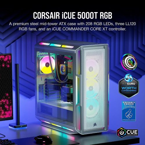صندوق كمبيوتر العاب CORSAIR | حجم متوسط | يدعم ATX | ابيض | اضاءة RGB | طراز CORSAIR iCUE 5000T صندوق كمبيوتر العاب CORSAIR | حجم متوسط | يدعم ATX | ابيض | اضاءة RGB | طراز CORSAIR iCUE 5000T