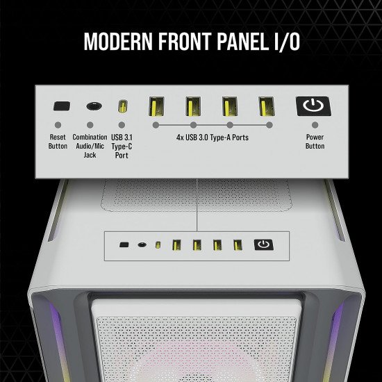 صندوق كمبيوتر العاب CORSAIR | حجم متوسط | يدعم ATX | ابيض | اضاءة RGB |  طراز CORSAIR iCUE 5000T