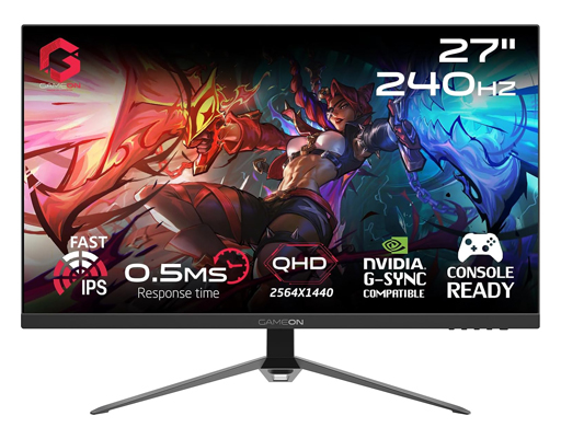 شاشة العاب جيم اون GAMEON | بدقة (2560x1440) QHD | مقاس 27 انش | لوحة IPS | استجابة 1 مللي ثانية | معدل تحديث 240 هرتز | طراز GOES27QHD240IPS