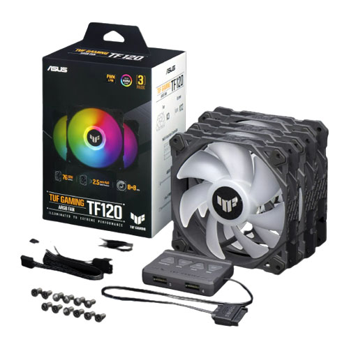 ASUS TUF Gaming TF120 ARGB chassis fan delivers high performance and durability in a rainbow of color ASUS TUF Gaming TF120 ARGB chassis fan delivers high performance and durability in a rainbow of color
